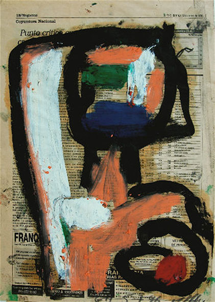 Phil Kelly: Figure, oil on newspaper, 1996, 41 x 29 cm | Phil Kelly: Selected Works | Thursday 29 July – Saturday 21 August 2010 | Hillsboro Fine Art